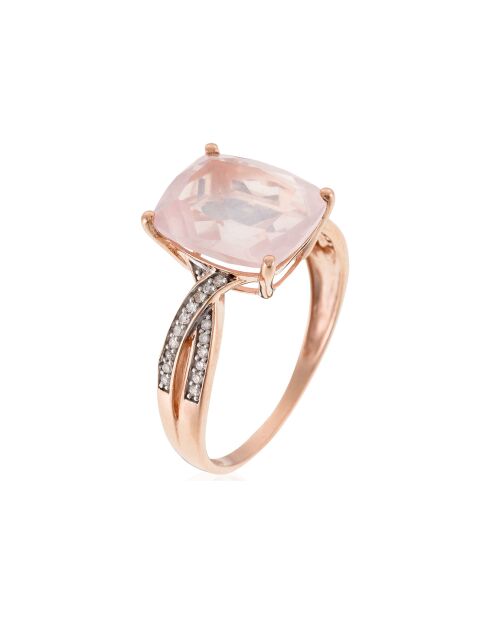Bague Pink Power Diamants 0.11 ct & Quartz 4.49 cts Or Rose
