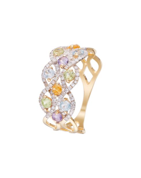 Anillo de diamantes Color Pop de 0,32 quilates con peridotitas de 0,3 quilates, peridotitas de 0,3 quilates, topacios de 0,3 quilates, amatistas de 0,18 quilates y citrinos de 0,17 quilates, oro amarillo