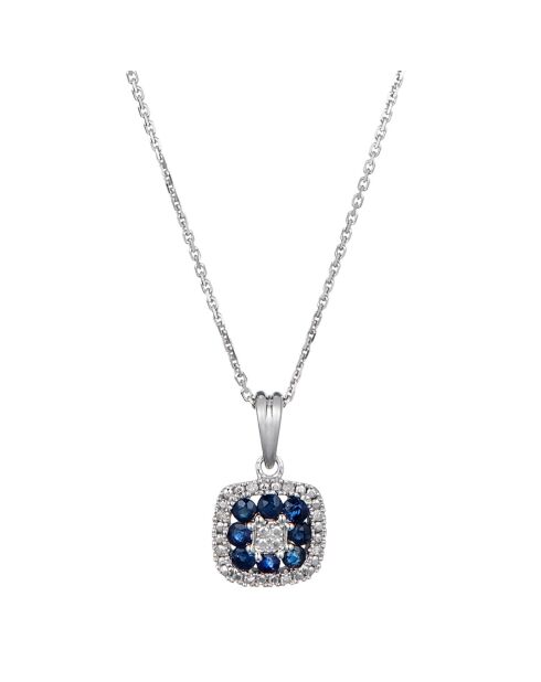 Pendentif Volga Diamants 0.03 ct & Saphirs 0.58 ct or blanc