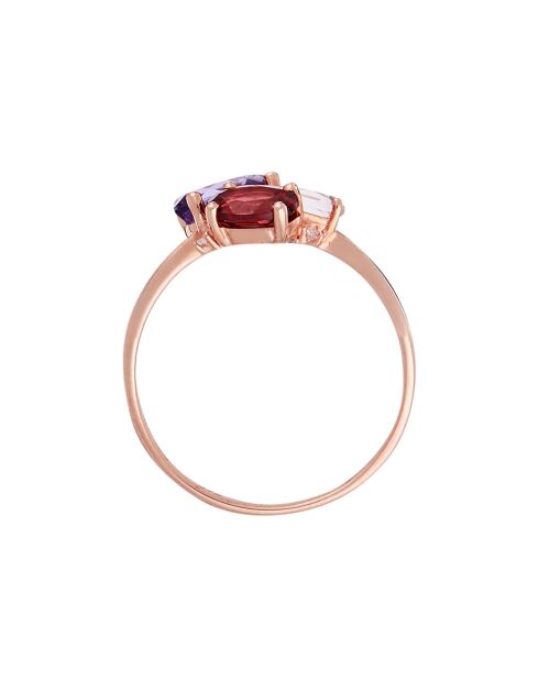 Bague Barbara Diamants 0.02 ct, Améthyste 0.70 ct, Rhodolite 0.66 ct & Quartz Rose 0.33 ct or rose