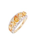 Anillo de diamantes Olivines de 0,05 quilates con citrinos de 1,30 quilates y peridotos de 0,14 quilates en oro amarillo