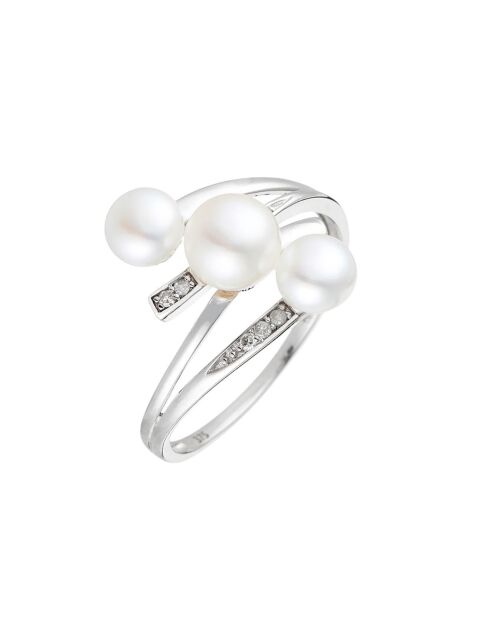 Kawai 0.03 ct diamanten en witgouden parelring