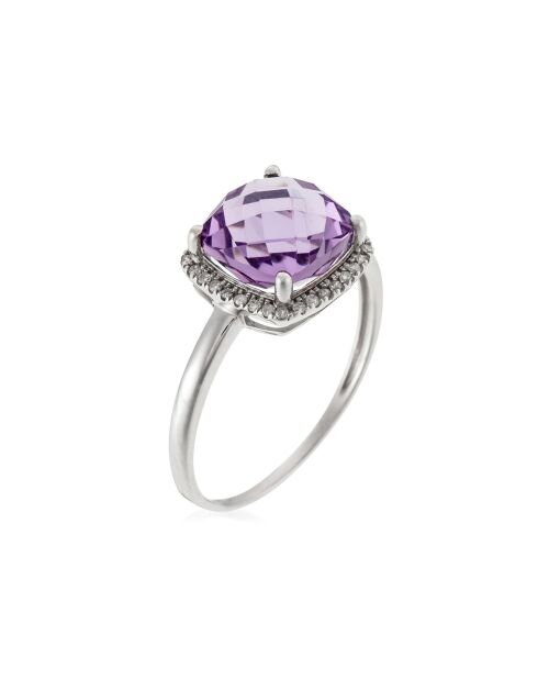 Anillo Pukhet de oro blanco con diamantes de 0,11 quilates y amatista de 2,72 quilates