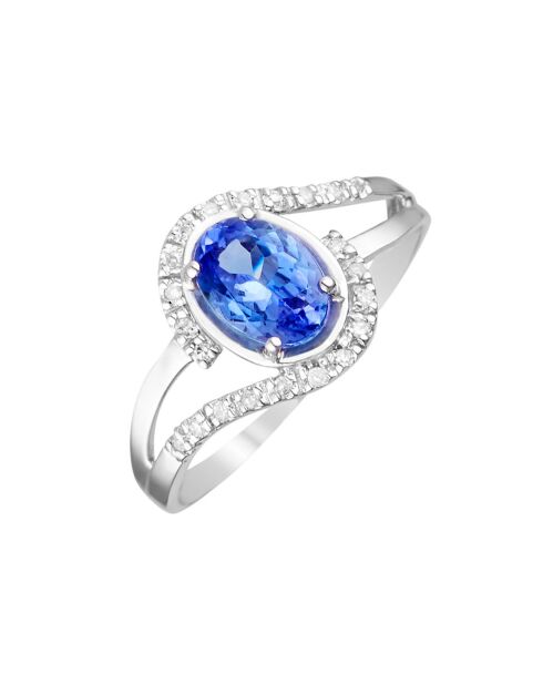 Anillo de diamantes Marotiri de 0,07 quilates con tanzanita y 0,80 quilates en oro blanco