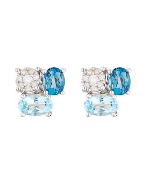 Boucles d'Oreilles Oural Diamants 0.09 ct & Topazes Bleues 0.70 ct or blanc