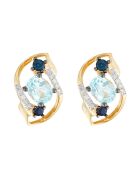 Droomblauwe diamanten oorbellen 0,06 ct-- blauwe topaas 1,21 ct en saffieren 0,25 kt geelgoud