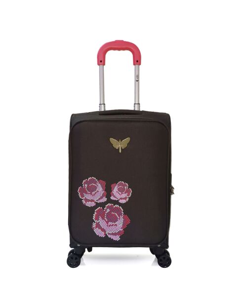 Joanna-E 55 cm zwarte dubbele cabinekoffer met 4 wielen