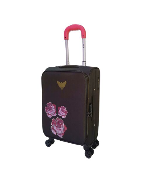 Joanna-E 55 cm zwarte dubbele cabinekoffer met 4 wielen