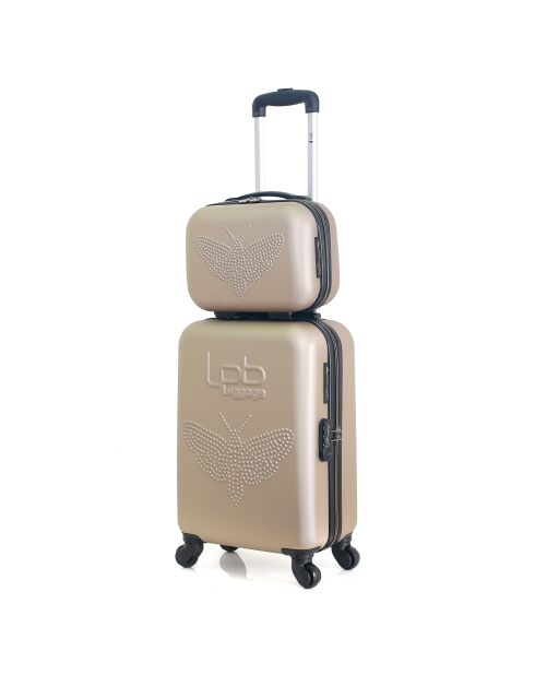 Handkoffer met 4 enkele wielen & Vanity Francette-H 50/30cm beige