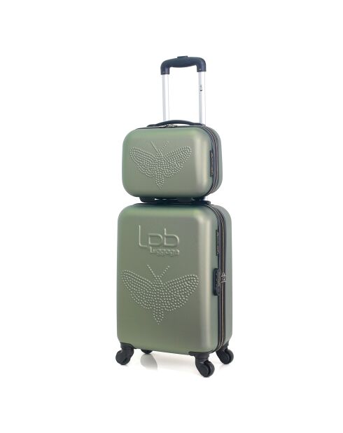 Handkoffer met 4 enkele wielen & Vanity Francette-H 50/30 cm khaki