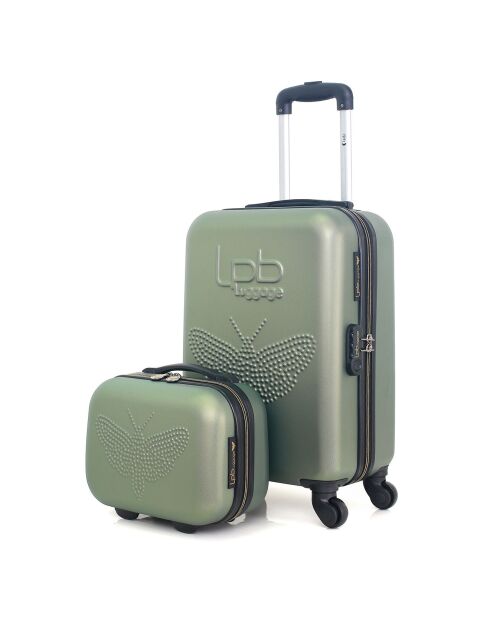 Handkoffer met 4 enkele wielen & Vanity Francette-H 50/30 cm khaki