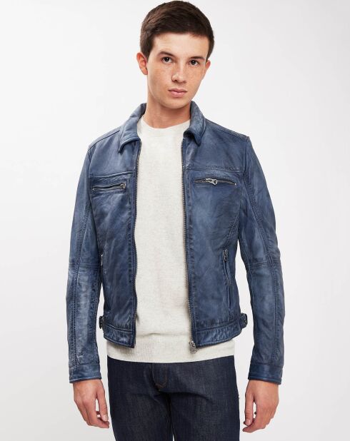 Blaue Vintage-Lederjacke Boris