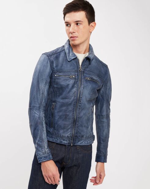 Blaue Vintage-Lederjacke Boris