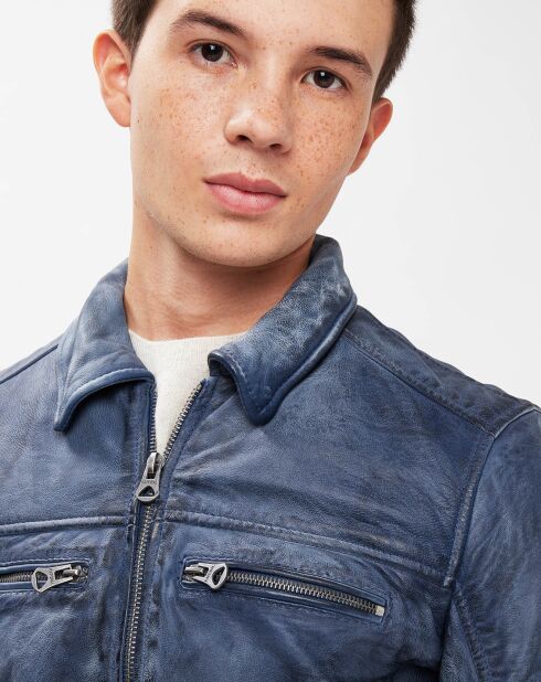 Blaue Vintage-Lederjacke Boris