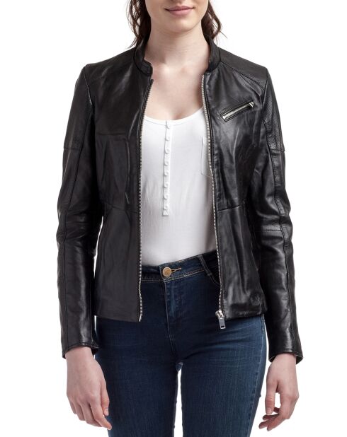 Veste en Cuir d'Agneau Isa noire