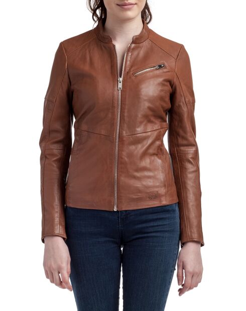 Veste en Cuir d'Agneau Isa cognac