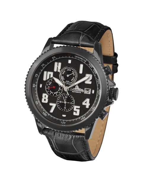 Montre automatique Homme en Cuir Threeway noire