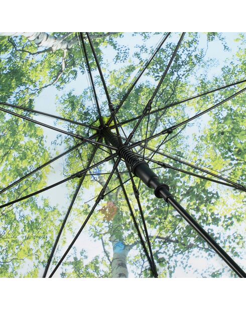 Langer Schirm mit automatischer Öffnung und UV-Schutzmotiv in Schwarz/Waldmotiv