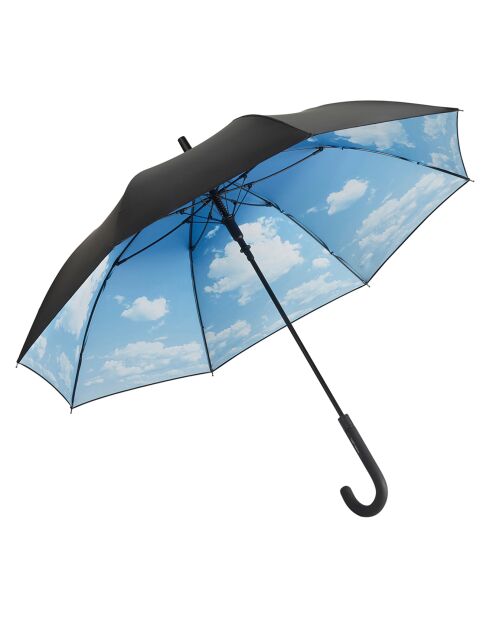 Langer Schirm mit automatischer Öffnung und UV-Schutzdruck in Schwarz/Wolkenform