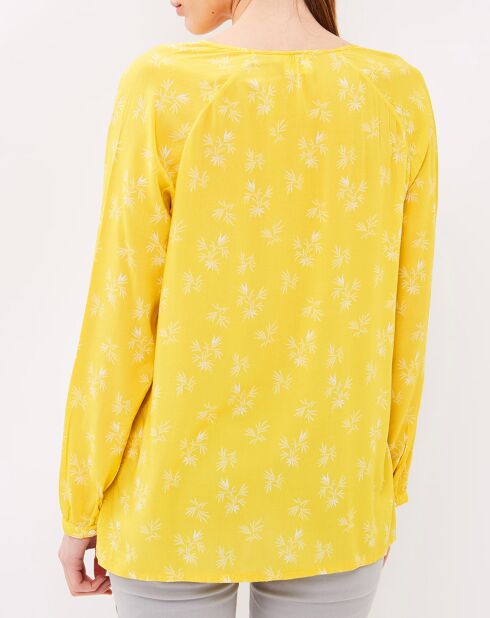 Blusa a base di erbe con stampa a pennello calendula e bianca