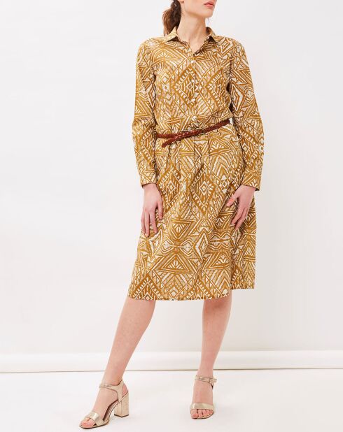 Robe Relation avec imprimé ocre bronze/blanc