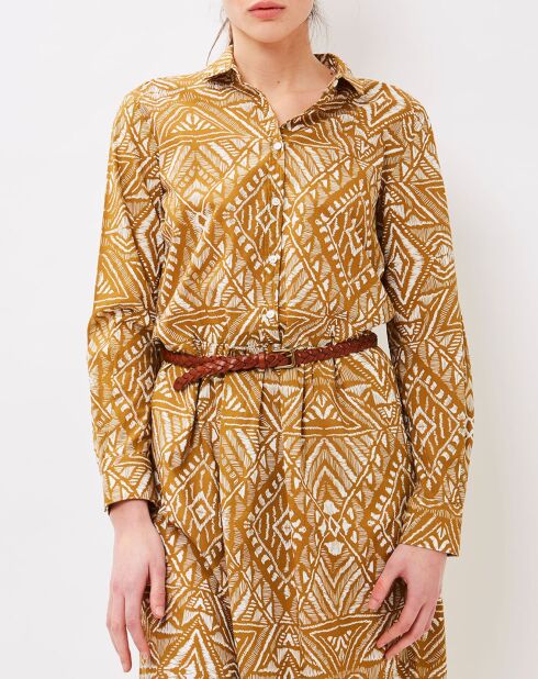 Robe Relation avec imprimé ocre bronze/blanc