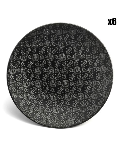 Dessertteller aus schwarzem japanischem Steinzeug, Durchmesser 20,5 cm, 6 Stück