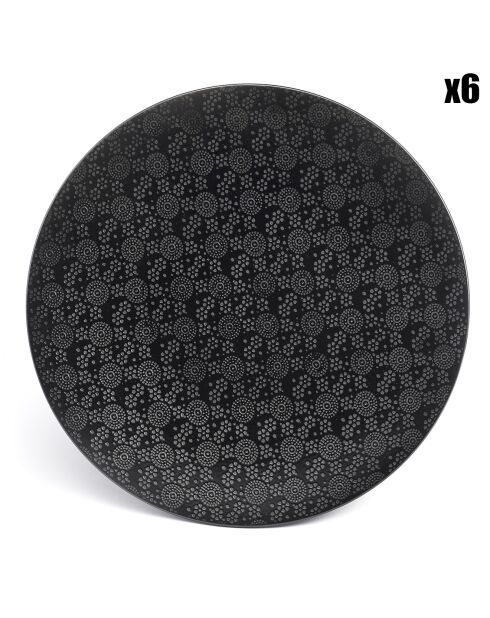 6 schwarze japanische Speiseteller aus Steinzeug, D.27 cm