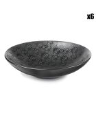 6 schwarze japanische Salat- und Nudelteller aus schwarzem Steinzeug - D.19 cm