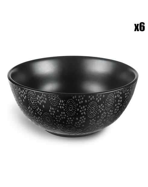 6 cuencos de desayuno de gres negro japonés negro, diámetro 15 cm