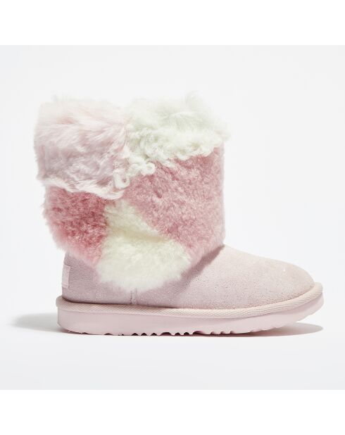 Boots fourrées Laine & Fausse Fourrure en Velours de Cuir Classic Short Patchwork Fluff rose clair