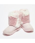 Boots fourrées Laine & Fausse Fourrure en Velours de Cuir Classic Short Patchwork Fluff rose clair