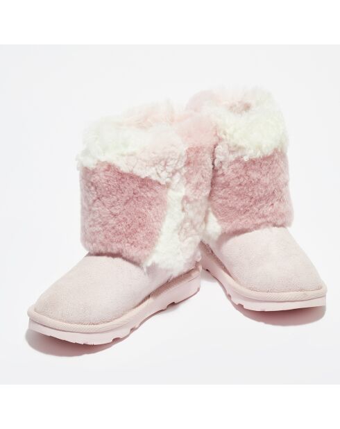 Boots fourrées Laine & Fausse Fourrure en Velours de Cuir Classic Short Patchwork Fluff rose clair