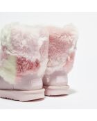 Boots fourrées Laine & Fausse Fourrure en Velours de Cuir Classic Short Patchwork Fluff rose clair