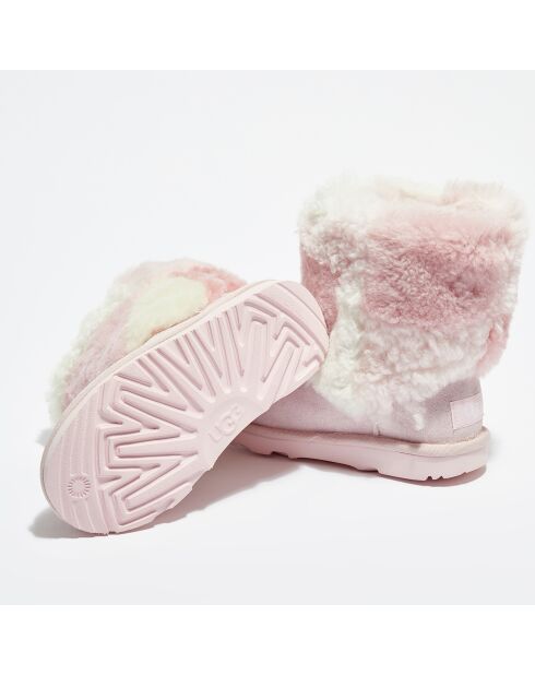 Boots fourrées Laine & Fausse Fourrure en Velours de Cuir Classic Short Patchwork Fluff rose clair