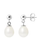 Pendientes de perlas de agua dulce en oro blanco con peras blancas naturales