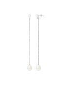 Boucles d'oreilles en Or Blanc Double Perles d'Eau Douce Bouton blanc naturel