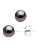 Boucles d'oreilles en Or Blanc Perles de Tahiti semi Rondes noires