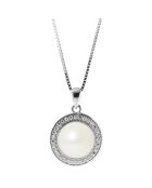 Collier en Argent Zircons Perle d'Eau Douce Bouton blanc naturel