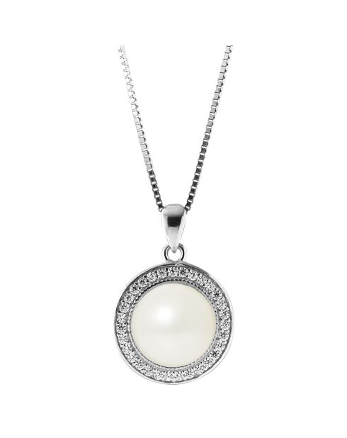 Collier en Argent Zircons Perle d'Eau Douce Bouton blanc naturel