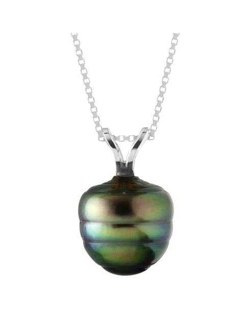 Pendentif en Or Blanc Perle de Tahiti cerclée noire