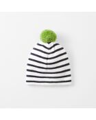 Bonnet en Coton & Laine à rayures marine/blanc
