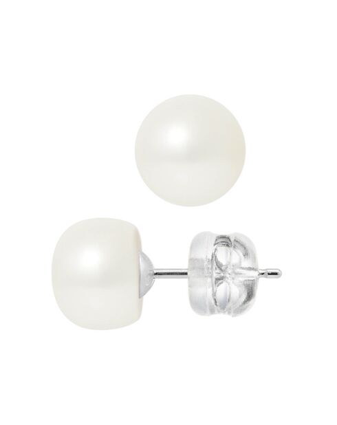 Boucles d'oreilles en Or Blanc Perles d'Eau Douce Boutons blanc naturel