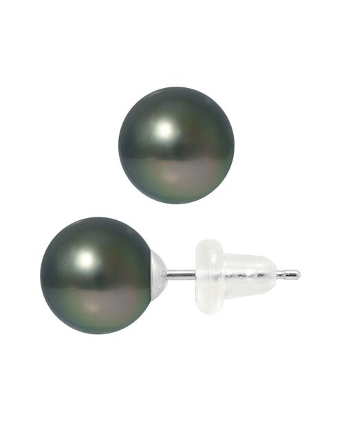 Boucles d'oreilles Or Blanc Perles de Tahiti noires 8-9 mm