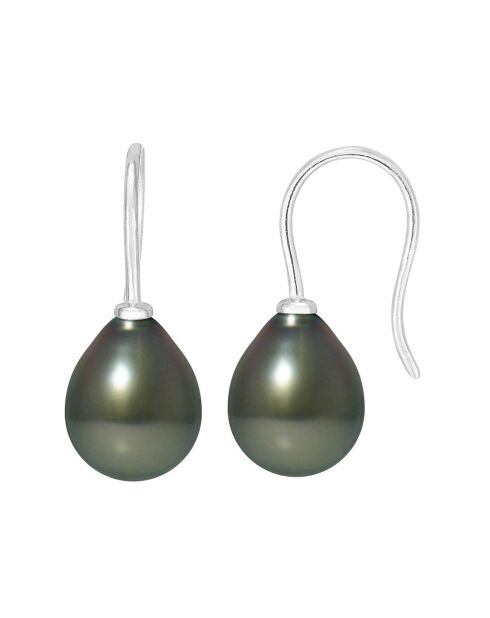 Boucles d'oreilles Or Blanc Perles de Tahiti noires