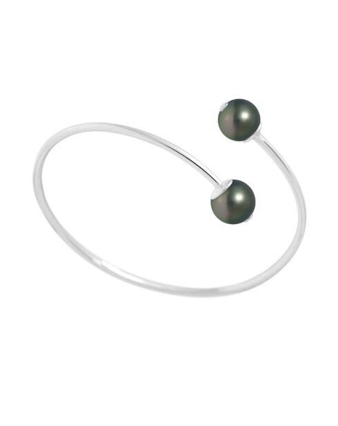 Bracelet Prestige Toi & Moi jonc Argent Perles de Tahiti noires