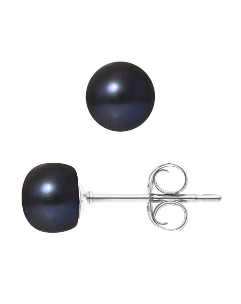 Boucles d'oreilles Argent Perles d'Eau Douce noires 6-7 mm