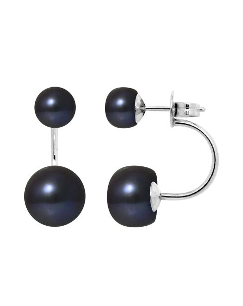 Boucles d'oreilles Duo Argent Perles d'Eau Douce noires