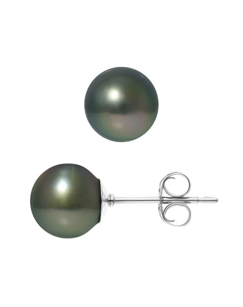 Boucles d'oreilles Lana Argent Perles de Tahiti noires 8-9 mm