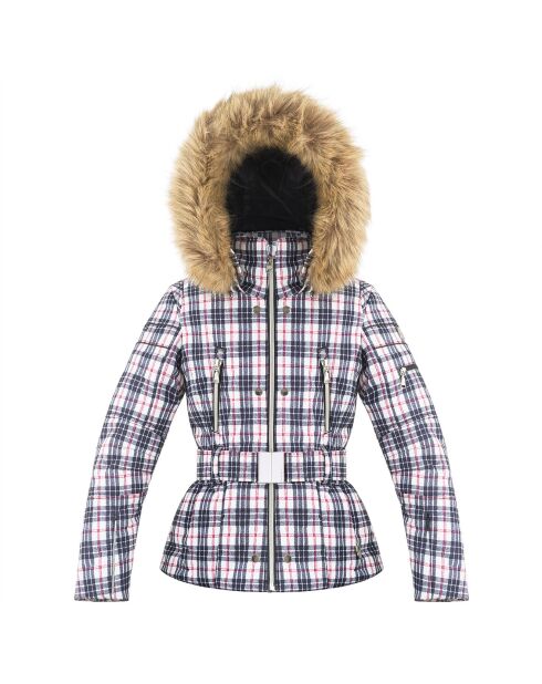 Veste de ski fausse fourrure amovible bleu tartan